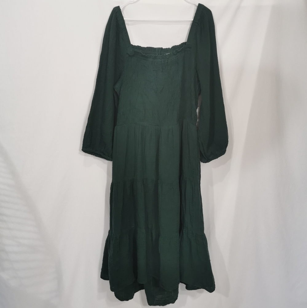 beachlunchlounge Dark Green Tiered Midi Dress